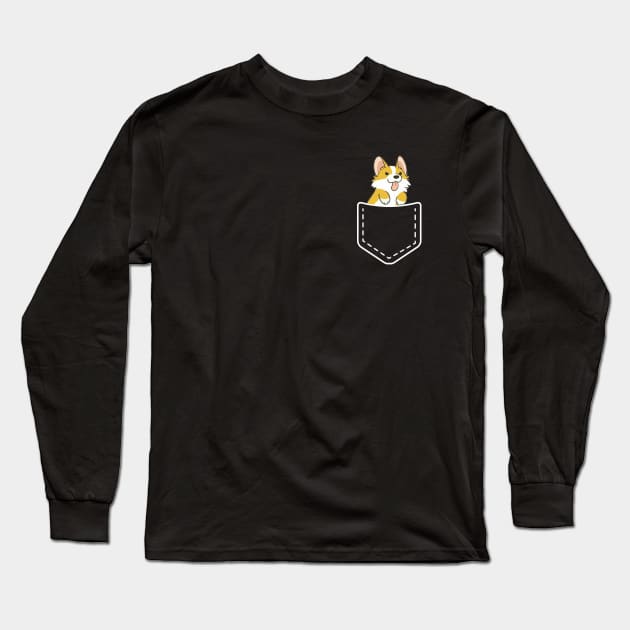 Corgi in pocket Long Sleeve T-Shirt by mintipap